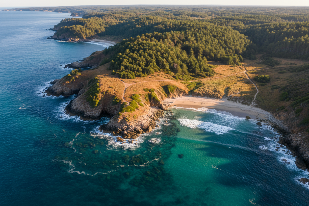 Drone footage of land and water